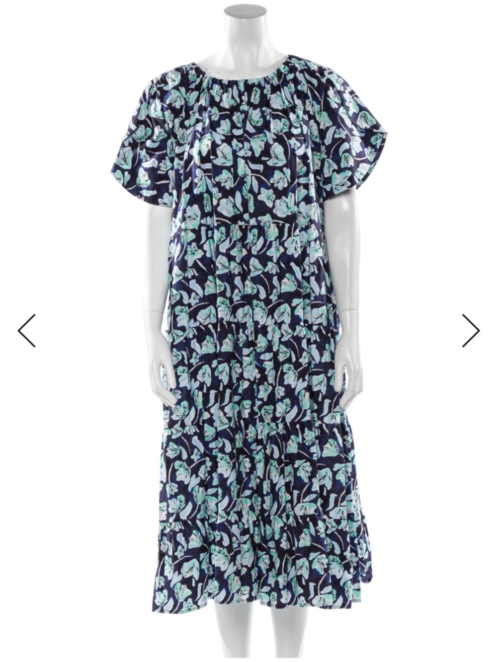 Navy Floral Midi Dress with Mint Accents